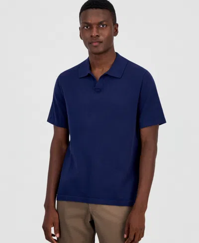 Alfani Men's Cotton-blend Johnny-collar Polo Sweater, Macy's Exclusive In Blue