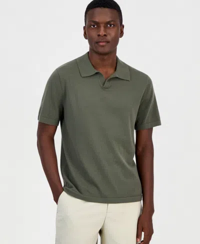 Alfani Men's Cotton-blend Johnny-collar Polo Sweater, Macy's Exclusive In Green