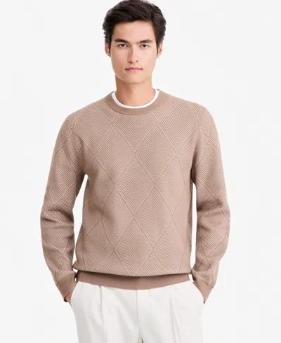 Alfani Men's Criss-cross Jacquard Crewneck Sweater, Macy's Exclusive In Cracked Wa