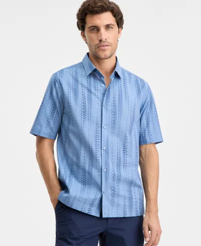 Alfani Men's Dashed Lines Printed Short-sleeve Button Shirt, Macy's Exclusive In Blue