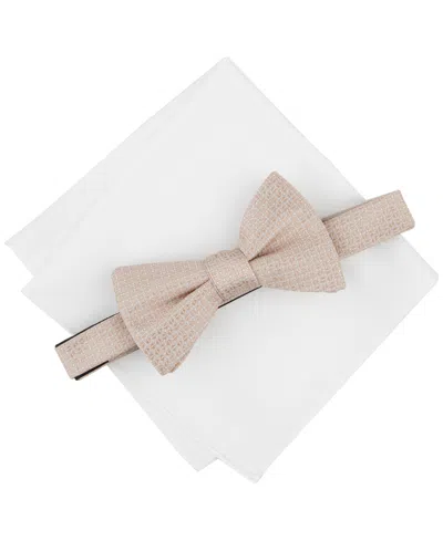 Alfani Men's Dawson Textured Bow Tie & Solid Pocket Square Set, Created For Macy's In Taupe