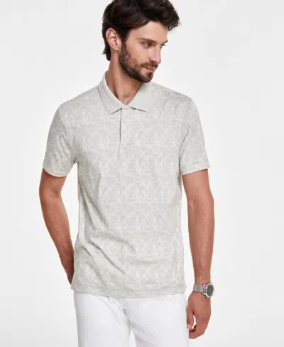 Alfani Men's Distressed Geometric Pattern Polo Shirt, Created For Macy's In Willow Grey