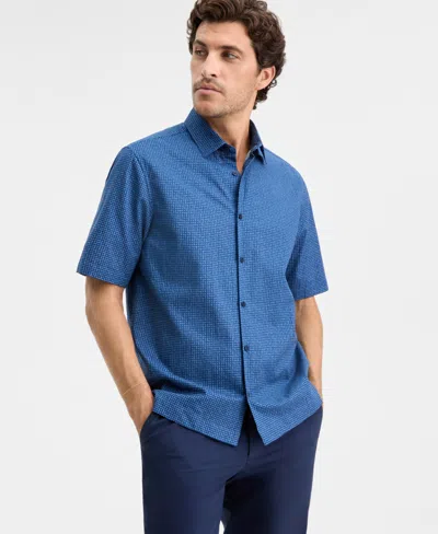 Alfani Men's Dot Maze Printed Short-sleeve Button Shirt, Macy's Exclusive In Blue