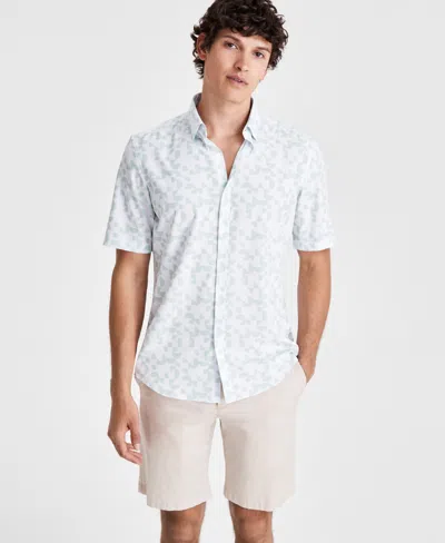 Alfani Men's Dot Print Short Sleeve Button Front Performance Shirt, Created For Macy's In Bright White