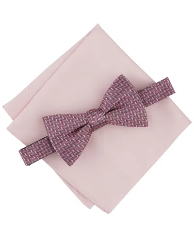 Alfani Men's Earl Mini-chevron Bow Tie & Solid Pocket Square Set, Created For Macy's In Pink