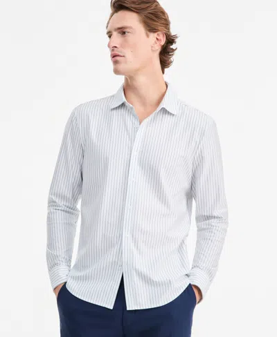 Alfani Men's Edge Tech Long-sleeve Shirt, Macy's Exclusive In Edge Stripe - Washed White