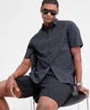 Alfani Men's Finn Short Sleeve Geo Print Button-front Shirt, Macy's Exclusive In Black