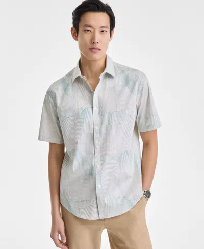 Alfani Men's Frank Wave Motion Short Sleeve Printed Button-front Shirt, Exclusively At Macy's In Vintage White