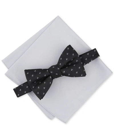 Alfani Men's Galway Mini-chevron Bow Tie & Solid Pocket Square Set, Created For Macy's In Black