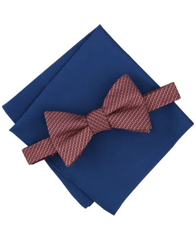 Alfani Men's Galway Mini-chevron Bow Tie & Solid Pocket Square Set, Created For Macy's In Cognac