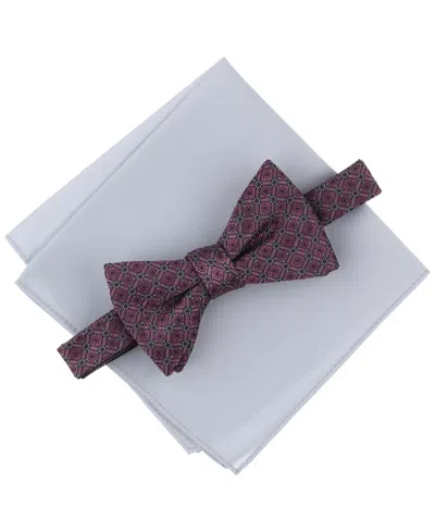 Alfani Men's Geo-pattern Bow Tie & Solid Pocket Square Set, Exclusively At Macy's In Pink