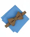 Alfani Men's Geo-pattern Bow Tie & Solid Pocket Square Set, Exclusively At Macy's In Blue