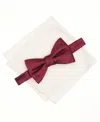 Alfani Men's Geo-pattern Bow Tie & Solid Pocket Square Set, Exclusively At Macy's In Burgundy