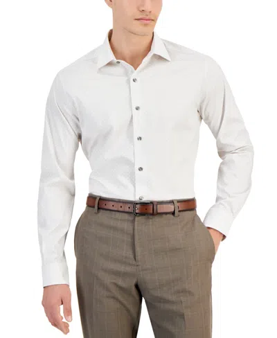 Alfani Men's Geo-print Dress Shirt, Created For Macy's In Tan White