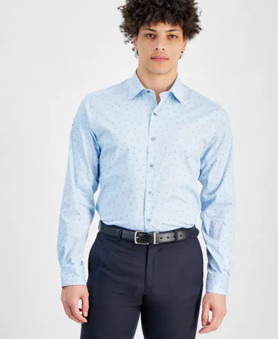 Alfani Men's Geo-print Slim-fit Dress Shirt, Created For Macy's In Lt Blue Navy