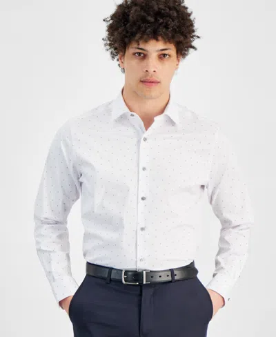 Alfani Men's Geo-print Slim-fit Dress Shirt, Created For Macy's In White Blue