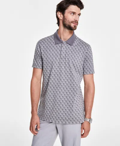 Alfani Men's Geometric Pattern Polo Shirt, Created For Macy's In Grey Fog