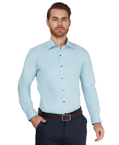 Alfani Men's Geometric Print Slim-fit Dress Shirt, Macy's Exclusive In Blue