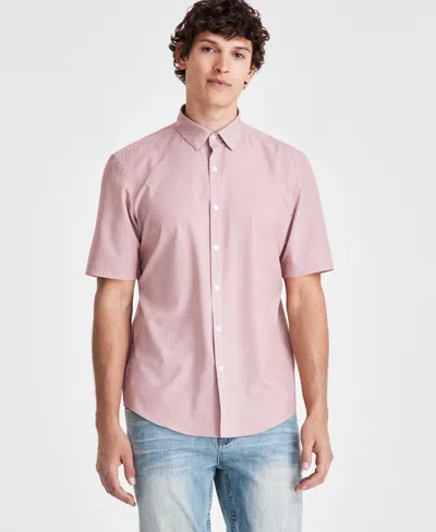 Alfani Men's Geometric Short Sleeve Button Front Performance Shirt, Created For Macy's In Pottery Clay