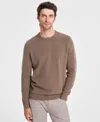 Alfani Mens Herringbone Knit Crewneck Sweater In Sumatra Brown
