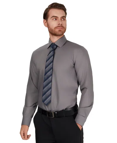 Alfani Men's Herringbone Long-sleeve Dress Shirt, Macy's Exclusive In Gray