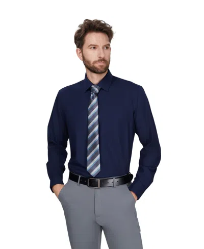 Alfani Men's Herringbone Long-sleeve Dress Shirt, Macy's Exclusive In Blue