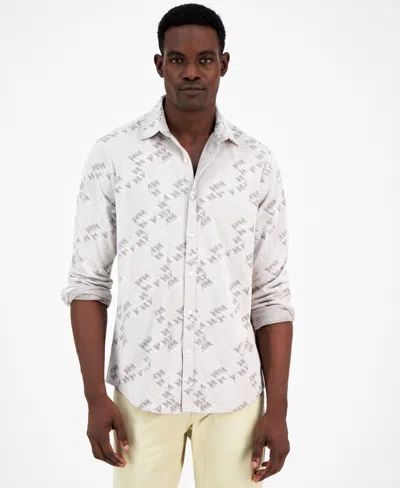 Alfani Men's Jacquard Knit Button-down Long-sleeve Shirt, Created For Macy's In Silver Cloud Heather