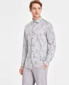 Alfani Men's Jacquard Knit Button-down Long-sleeve Shirt, Created For Macy's In Storm Gray