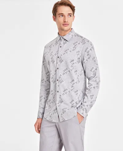 Alfani Men's Jacquard Knit Button-down Long-sleeve Shirt, Created For Macy's In Storm Gray