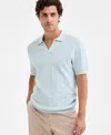 Alfani Men's Johnny-collar Ribbed Geo Polo Shirt, Macy's Exclusive In Blue