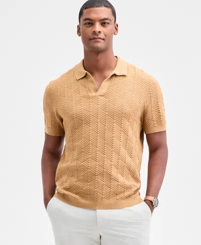 Alfani Men's Johnny-collar Ribbed Geo Polo Shirt, Macy's Exclusive In Brown