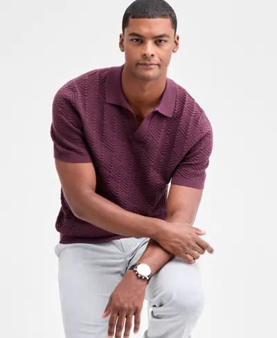 Alfani Men's Johnny-collar Ribbed Geo Polo Shirt, Macy's Exclusive In Purple