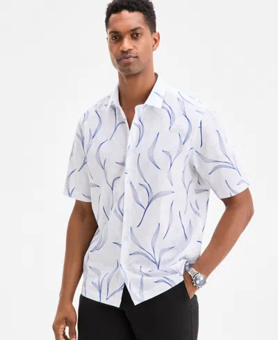 Alfani Men's Johnny Short Sleeve Botanical Print Button-front Shirt, Exclusively At Macy's In Bright White