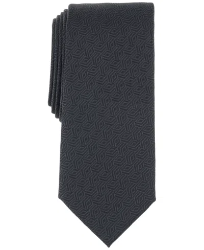 Alfani Men's Kenmore Geo-pattern Tie, Created For Macy's In Onyx