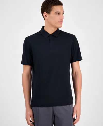 Alfani Men's Laser Cut Short Sleeve Performance Polo Shirt, Exclusively At Macy's In Deep Black