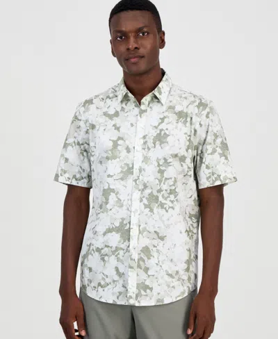 Alfani Men's Layered Botanical Poplin Short-sleeve Shirt, Macy's Exclusive In Animal Print