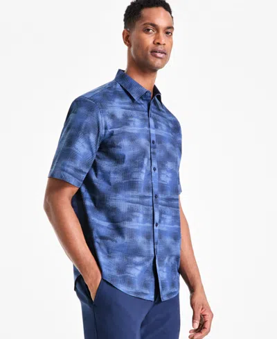 Alfani Men's Light Regular-fit Geo-print Button-down Shirt, Exclusively At Macy's In Neo Navy