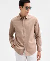 Alfani Men's Long Sleeve Basket-weave Button-front Shirt, Macy's Exclusive In Brown