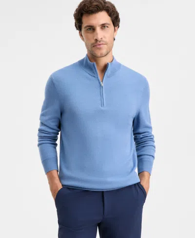 Alfani Men's Long-sleeve Half-zip Merino Sweater, Created For Macy's In Blue