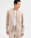 Alfani Men's Long Sleeve Mixed Media Jacket, Macy's Exclusive In Neutral