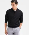 Alfani Men's Long Sleeve Quarter-snap French Terry Sweatshirt, Macy's Exclusive In Black