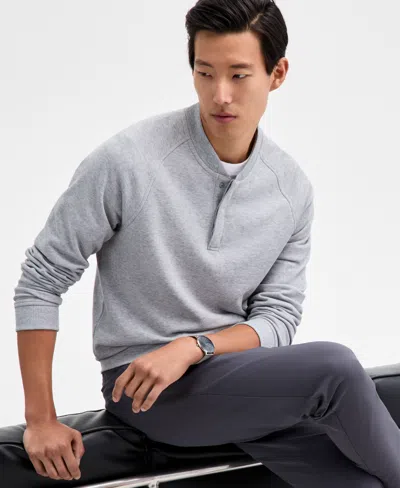Alfani Men's Long Sleeve Quarter-snap French Terry Sweatshirt, Macy's Exclusive In Gray