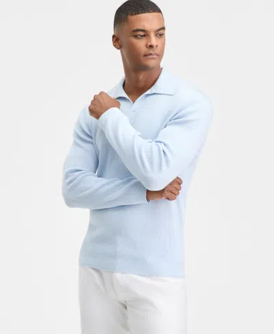 Alfani Men's Long Sleeve Ribbed Johnny Collar Polo Sweater, Macy's Exclusive In Blue