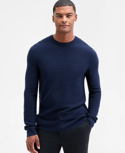 Alfani Men's Long Sleeve Textured Crewneck Sweater, Macy's Exclusive In Blue