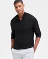 Alfani Men's Long Sleeve Quarter-snap French Terry Sweatshirt, Macy's Exclusive In Black