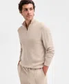 Alfani Men's Long Sleeve Textured Quarter-zip Sweater, Macy's Exclusive In Brown
