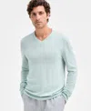 Alfani Men's Long-sleeve V-neck Merino Sweater, Created For Macy's In Blue