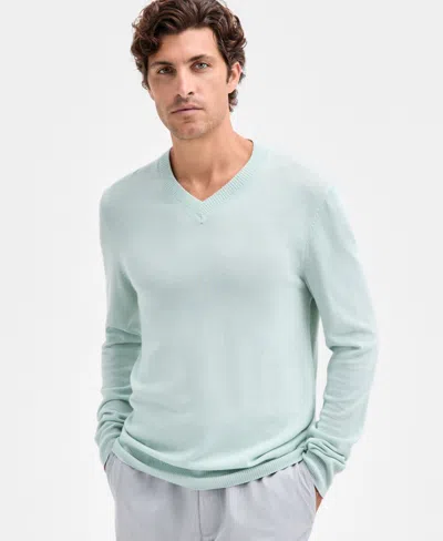 Alfani Men's Long-sleeve V-neck Merino Sweater, Created For Macy's In Blue