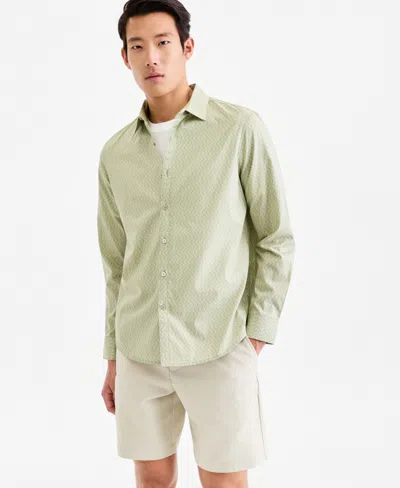 Alfani Men's Long-sleeve Crescent Dots Poplin Shirt, Macy's Exclusive In Green