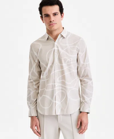 Alfani Men's Long-sleeve Fluid Swirl Poplin Shirt, Macy's Exclusive In White